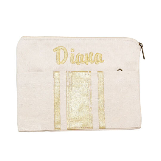 Personalized Canvas Pocket Clutch Natural With Gold Stripes